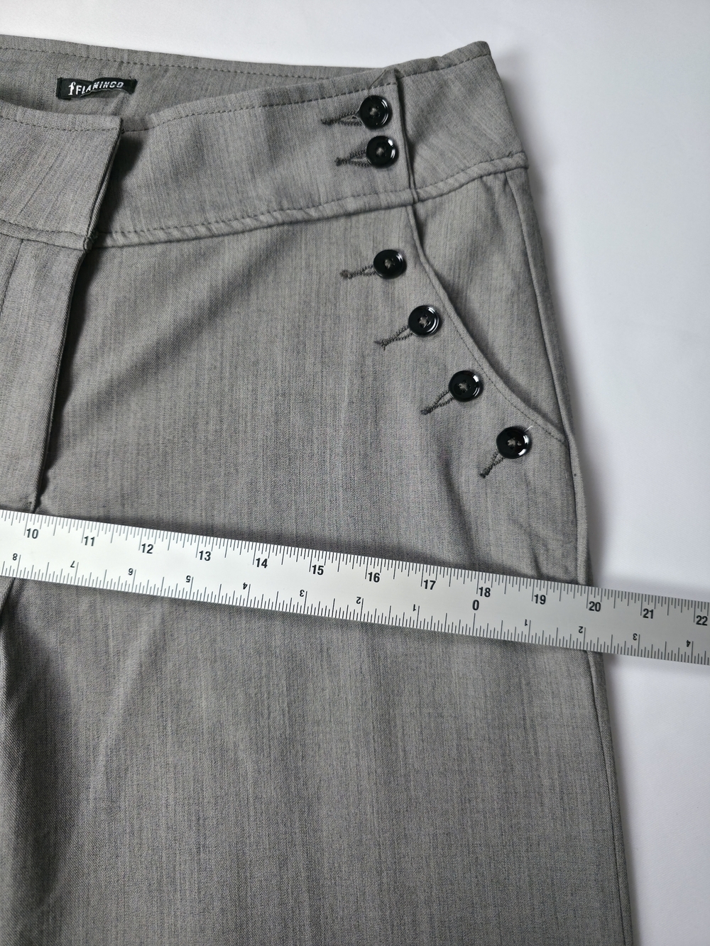 Flamingo Gray Wide Leg Pants Women Large High Rise Button Detail Stretch - Picture 11 of 15